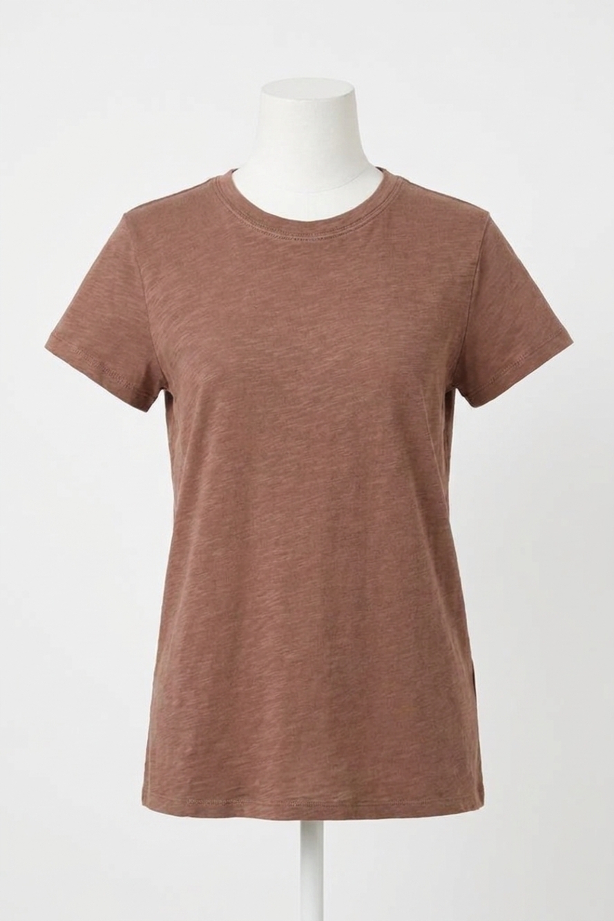 NEW BE COOL leona classic cut acid wash cotton tee in chocolate